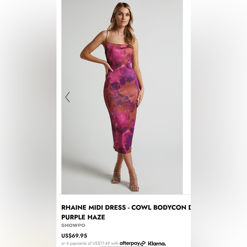 RHAINE MIDI DRESS - COWL BODYCON DRESS IN PURPLE HAZE